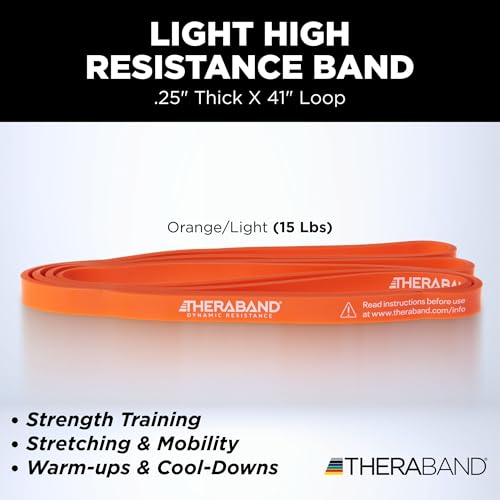 THERABAND High Resistance Band, Light Elastic Super Band for Full Body Workouts, Physical Therapy, Strength Training, Durable 41” Loop Exercise Band, 15 lb Resistance