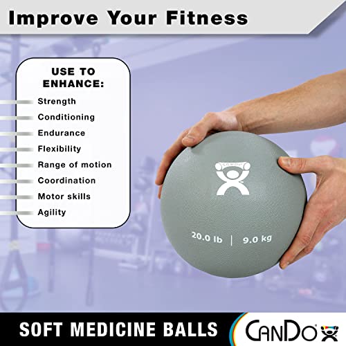 CanDo Soft Medicine Ball 9" Diameter 20lb Silver Exercise Ball for Physical Therapy and Fitness Exercises, Easy Grip Rubber Weighted Ball for Workouts - size: 20 Pound