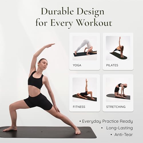 Arch-shaped Yoga Mat, Eco PU Rubber, Non-Slip Exercise Mat for Yoga, Pilates, Home Workout & Stretching with Carry/Stretch Strap & Motivational Design - color: black