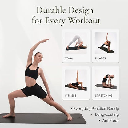 Arch-shaped Yoga Mat, Eco PU Rubber, Non-Slip Exercise Mat for Yoga, Pilates, Home Workout & Stretching with Carry/Stretch Strap & Motivational Design - color: black