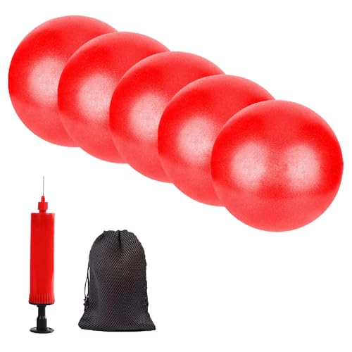 Mini Pilates Exercise Yoga Ball, 6 Inch Small Inflatable Exercise Yoga Ball,Core Training and Physical Therapy Equipment, with Pump - color: Red-5PCS, size: 6 inch