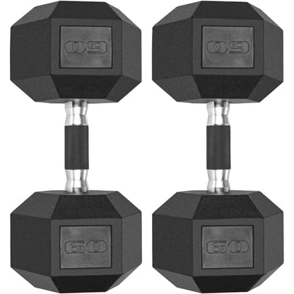 LIFERUN Rubber Grip Dumbbells Rubber Coated Cast Iron, with Anti-Slip Hex Black Dumbbell, Free Weights Dumbbell Set, 60lb/ 65lb/ 70lb/ 75lb dumbbells set of 2 - style: 60lb