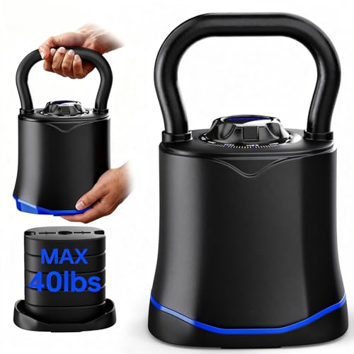 Adjustable Kettlebell，6-in-1 Quick Change Adjustable Kettlebell Set (6.5-40 LBS) for Home Gym - Space-Saving Design with Scratch-Resistant Rubber Base to Protect Floors, Two-Way Rotating Handle for Full Body Workouts