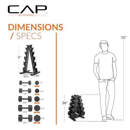 CAP Barbell 150 LB Coated Hex Dumbbell Weight Set with Vertical Rack | Multiple Options - color: Red Rack, style: 12-Sided Black Handle