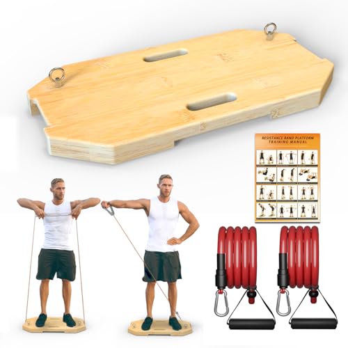 J Bryant Bamboo Resistance Band Workout Platform - Complete Set with Tube Bands, Handles, Bar & Loop Hooks for Full-Body Strength, Rehab, Mobility & Functional Training - style: Set A