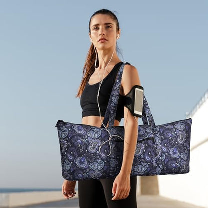 | Yoga Mat Bag | Large Yoga Mat Carrier with Wet Pocket | Yoga Gifts | Gym Tote Bag for Women - color: Tote-Blue Cashew Flower