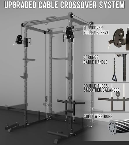 Eonfit E2 Power Cage，1500LB Squat Rack with Cable Crossover System.Multi-Function Power Rack for Home Gym.All-in-One Squat Rack with More Training Attachments