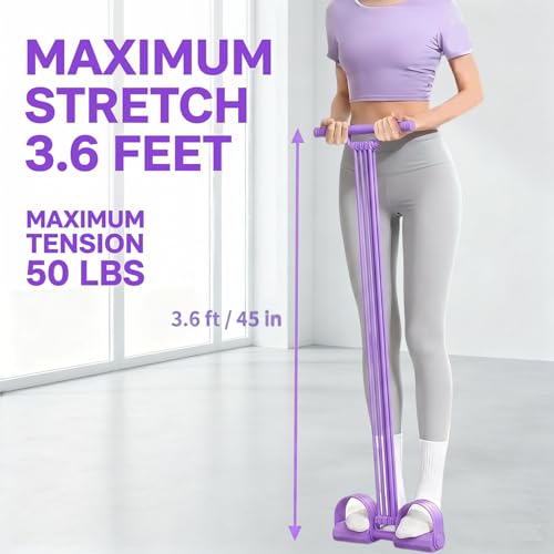 3-in-1 Pedal Resistance Band with Handle, 8-Tube Exercise Bands with Handles, Detachable Multifunctional Resistance Bands for Ab/Waist/Arm/Leg Stretching & Workout (Purple)