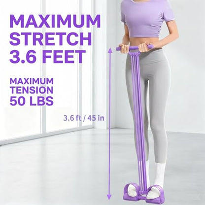 3-in-1 Pedal Resistance Band with Handle, 8-Tube Exercise Bands with Handles, Detachable Multifunctional Resistance Bands for Ab/Waist/Arm/Leg Stretching & Workout (Purple)