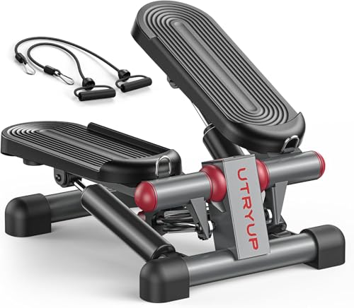 Mini Stepper for Home Exercise, Compact Hydraulic Stair Stepper with Resistance Bands, Quiet Fitness Machine with LCD Monitor, 300 lbs Weight Capacity (MR-2433)