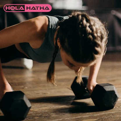 HolaHatha Hexagonal Dumbbell Free Hand Weight Set w/Rack - color: Black, style: 100lb Set