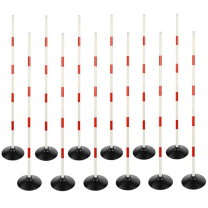 Red-White Soccer Agility Pole Set Rubber Base Dribbling Stick Traffic Warning Sign Pole Multifunctional Training Pole - color: Pack of 12, style: 4.9 FT