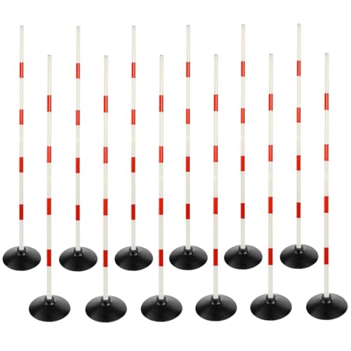 Red-White Soccer Agility Pole Set Rubber Base Dribbling Stick Traffic Warning Sign Pole Multifunctional Training Pole - color: Pack of 12, style: 4.9 FT