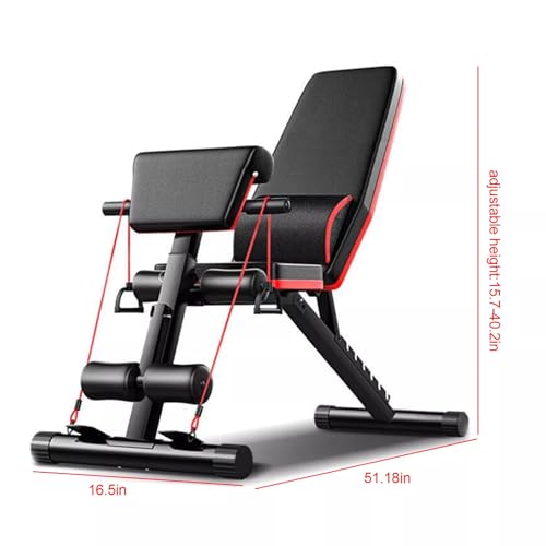 Weight Bench, Foldable Workout Bench Multi-functional Full Body Workout Equipment 352.74 Lbs Weight Capacity 7-Position Adjustable Height Hook and Loop Feet for Fitness Enthusiasts