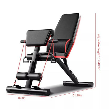 Weight Bench, Foldable Workout Bench Multi-functional Full Body Workout Equipment 352.74 Lbs Weight Capacity 7-Position Adjustable Height Hook and Loop Feet for Fitness Enthusiasts