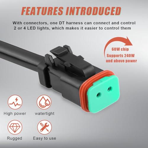 2PCS 2Pin Deutsch DT DTP Adapters Connectors Splitters - Universal Plug and Play Y-Shape Wiring Harness Splitters Waterproof for LED Cubes Work Light LED Light Bar Pod Fog Driving Lights