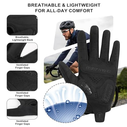 Cycling Gloves for Men Women, Full Finger Bike Gloves with Touchscreen Fingers, 4mm Padded Palm, Breathable Lightweight Bicycle Gloves with Anti-Slip Grip for Road Cycling, MTB, Commuting - size: X-Large