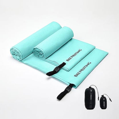 Bee Nesting Ultralight Quick Dry Towel - Medium&Small 2 Pack Microfiber Towels with Compact Packable Pocket for Lightweight Backpacking Travel, Beach, Gym, Camping & Hiking(Mint Green, M&S 2 Set) - color: Mint Green, size: M&S