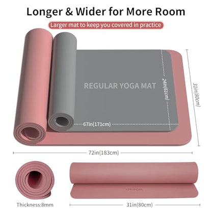 Extra Wide & Thick 8mm Yoga Mat, 72"x31.5" - color: Dull Pink