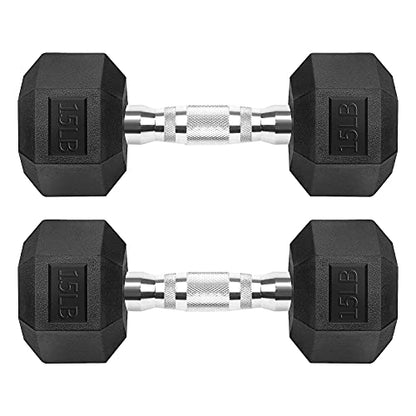 Hex Dumbbells Rubber Coated Cast Iron Hex Black Dumbbell Free Weights for Exercises - style: 15 Pounds / Pair
