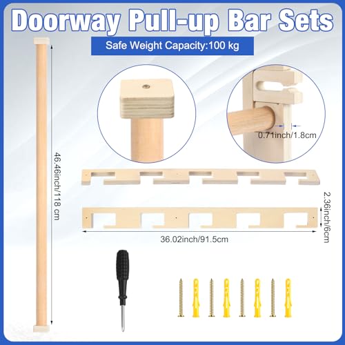 Leinuosen Doorway Pull-up Bar Sets Adjustable 5 Levels Wooden Doorway Pull-up Bar and 2 Door Frame with 6 Sets of Screw-in Heavy-duty Door-mounts to Fits 118cm - size: 150kg Load Capacity, style: with Locks