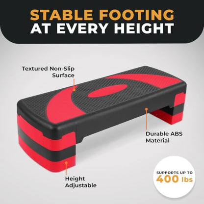 BalanceFrom 31-inch Aerobic Step Platform Trainer with 3 Adjustable Risers - color: Black/Red