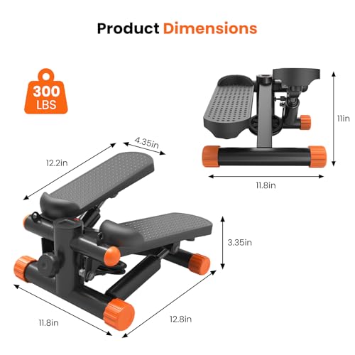 Sweetcrispy Mini Stair Stepper with Resistance Bands, Hydraulic Home Stepper Machine, 300 LBS Weight Capacity, Compact Cardio Equipment with LCD Monitor, No Assembly Required - color: Orange