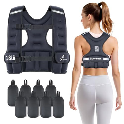 Sportneer Adjustable Weighted Vest Woman: 6-10lb/10-18lb Weighted Walking Vest for Women with 4/8 Weight Packs Fast Adjust Comfortable Weight Vest for Home Gym Burn Calories Strength Training Vests