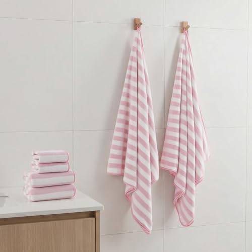 REDKISS Ultra Soft Bath Towel Set 6-Piece 35"x70" | 100% Microfiber, Highly Absorbent | Quick Dry Towels for Bathroom, Spa, Gym | 2 Bath, 2 Hand, 2 Washcloths | Pink - color: Light Pink