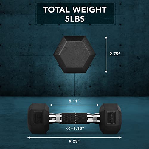Yes4All Rubber Grip Encased Hex Dumbbell – Hand Weights With Anti-Slip 5-50 LBS Single - color: A. 5 Pounds