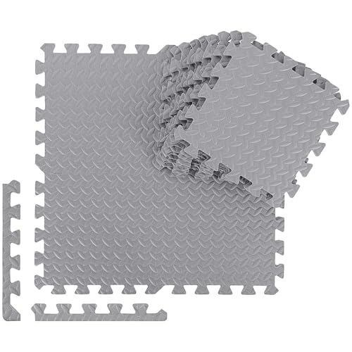 Ecally 100 Pcs 12 x 12 Gym Mat Foam Floor Mats for Home Gym Covers 96 Sq Ft Puzzle Exercise Square Interlocking Carpet Tiles with Border for Workouts Equipment Yoga Pilates (Gray) - color: Grey