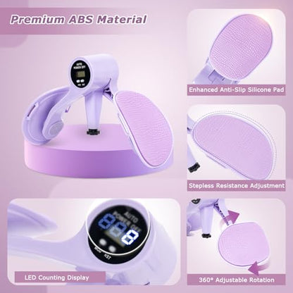 Thigh Trainer [2026 Upgraded], 12-80LB Thigh Trainer Thigh Exerciser, LED Pelvic Floor Exercise Devices, 360° Inner Thigh Exerciser, Thigh Hip Trainer Kegel Excerciser with 50LB Resistance Band