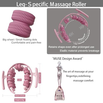 360° Wrap Around Leg Fascia Ring Massager, Deep Tissue Muscle Recovery Roller for Legs, Manual Cellulite Massager for Soreness & Swelling Relief, Compact & Easy to Store, Durable Material (Pink)