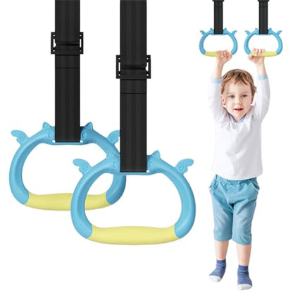 Gymnastics Rings,Kids Playground Home Exercise Gym Equipment, Children's Adjustable Strap Strength Training Rings(Blue)