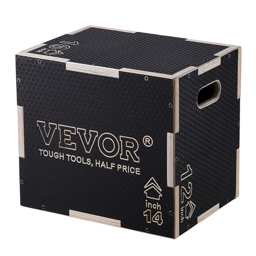 VEVOR 3 in 1 Plyometric Jump Box, Easy-to-Assemble Wood Plyo Box for Jumping Trainers, Home Gym Training and Conditioning - style: 16" x 14" x 12"