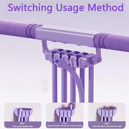 3-in-1 Pedal Resistance Band with Handle, 8-Tube Exercise Bands with Handles, Detachable Multifunctional Resistance Bands for Ab/Waist/Arm/Leg Stretching & Workout (Purple)
