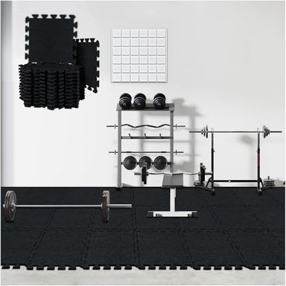 Gym Flooring Mats 24 Pcs, 11x 11 x 0.32 inches High Density Exercise Floor Tiles, Non Slip Interlocking Noise Shock Reduction Puzzle Felt Mat for Workout, Basement and Home Gym Protective - size: 0.32'' Thickness, 24 Pcs