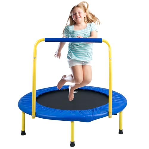 VEVOR 3/4.6/5 FT Trampoline Indoor/Outdoor Trampoline for Toddlers, Foldable Mini Baby Jump Toy with Foam Handle, Recreational Trampolines Birthday Gift for 3+ Years Kids - color: Blue, size: 3FT