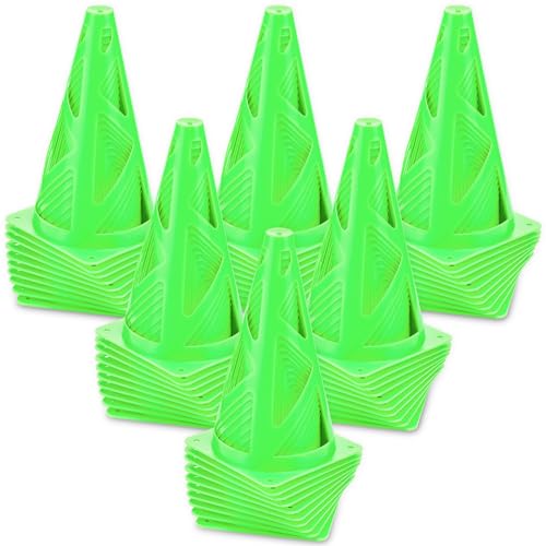 60 Pieces Plastic Agility Cones, 9 Inch Indoor Outdoor Training Sport Cone, Soccer Flexible Cone Sets Marker Cones for Kid Dog Training, Party, Drills, Basketball, Soccer - color: Green