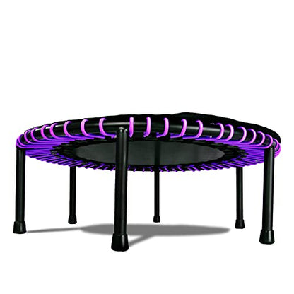 LEAPS & REBOUNDS 48" Adjustable Stability Bar Attachment with 48" Mini Fitness Trampoline and Home Gym Rebounder for Cardio Exercises, Purple