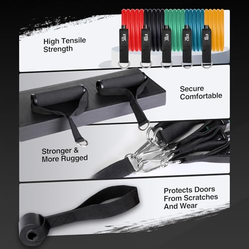 REDCAMP Resistance Bands with Handles, 150LBS Exercise Bands Workout Bands with Door Anchor for Working Out, Workout Bands Set for Men
