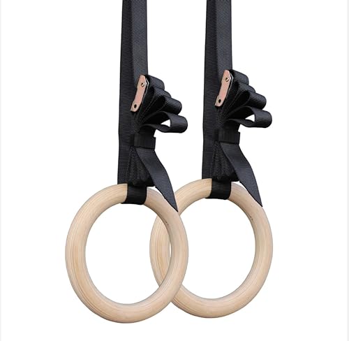 Bold 32mm Birch Wood Gymnastics Rings for Home Gym - Adjustable, Extended, and Numbered Straps for Workout Bodyweight Fitness Training，Indoor Fitness, Calisthenics, Pull Ups, and Dips