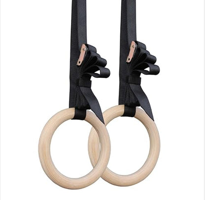 Bold 32mm Birch Wood Gymnastics Rings for Home Gym - Adjustable, Extended, and Numbered Straps for Workout Bodyweight Fitness Training，Indoor Fitness, Calisthenics, Pull Ups, and Dips
