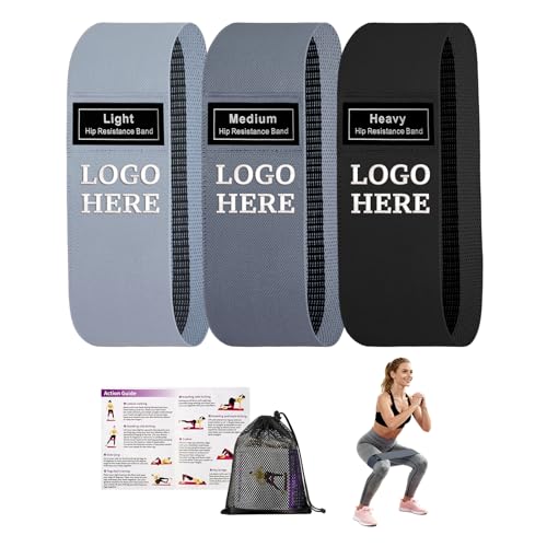 Muka 3 Pcs Custom Fabric Resistance Bands Embroidered with Logo, Booty Stretch Band Loops Elastic Straps for Legs Glute Thigh - color: Gray