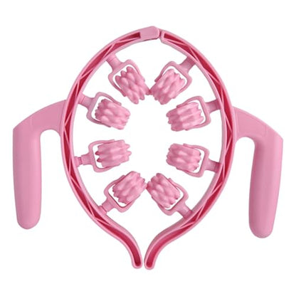 8 Wheel Roller Fascia Massage Tool 360° Deep Tissue Massage Leg Clamp Handheld Leg Roller for Calves, Neck, Indoor, Pink