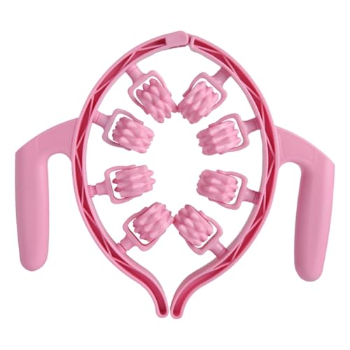 8 Wheel Roller Fascia Massage Tool 360° Deep Tissue Massage Leg Clamp Handheld Leg Roller for Calves, Neck, Indoor, Pink