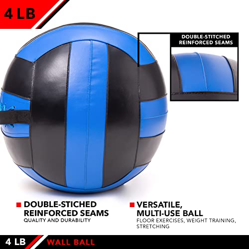 JFit Wall Ball – Premium Soft Weighted Exercise Ball for Strength, Conditioning, Gym & Home Workouts, 4-30 LB - color: Blue/Black, style: 4-Pound