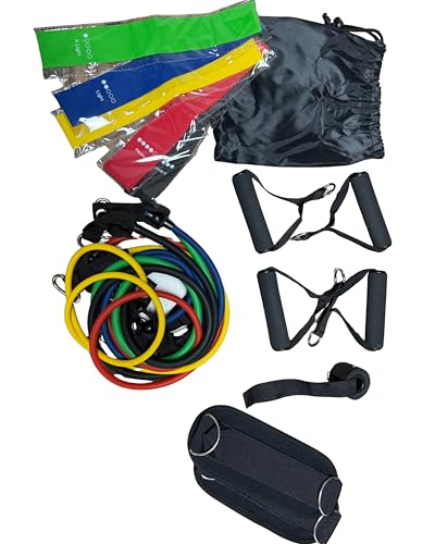 Resistance Bands Set with Handles – 11-Piece Exercise Bands Kit (Up to 150 lbs), Workout Bands with Door Anchor, Ankle Straps & Carry Bag for Home Gym, Strength Training & Physical Therapy