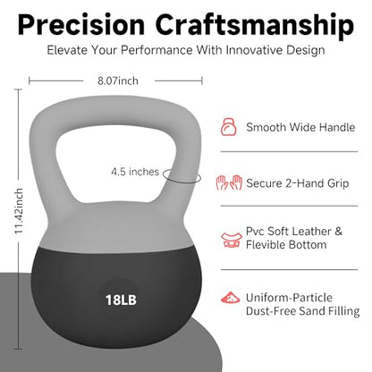 Leikefitness Soft Kettlebells,Sand Filled Weights for Women and Men,Color Coded Anti Slip Soft Kettlebells,Home workout