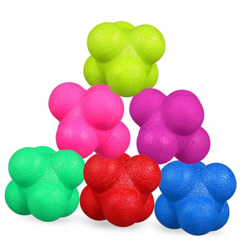 6 Pcs Hexagonal Reaction Balls for Fitness Training High Difficulty Agility Balls with Strong Durability for Hand Eye Coordination Goalkeeper Exercise and Sports Reaction Skills
